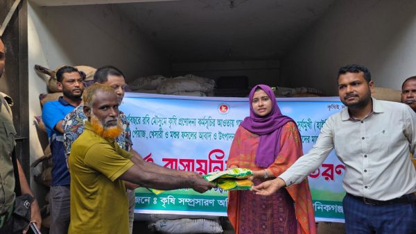 দৌলতপুরে প্রান্তিক কৃষকদের মাঝে বিনামূল্যে সার ও বীজ বিতরণ করলেন ইউএনও