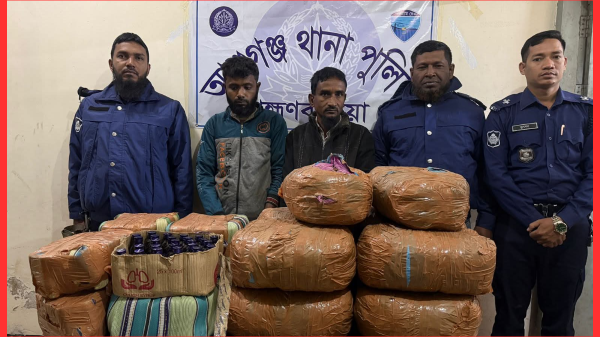 আশুগঞ্জে ২০ কেজি গাঁজা ও ২০০ বোতল স্কফ সিরাপ উদ্ধার, পিকআপসহ গ্রেফতার ২