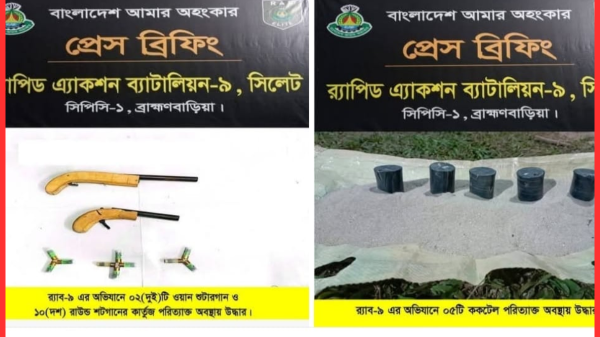 শিমরাইলকান্দিতে র‍্যাবের অভিযানে অস্ত্র ও ককটেল উদ্ধার