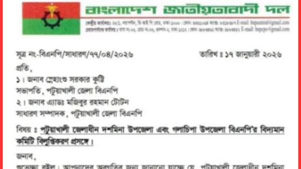 গলাচিপা–দশমিনায় ভিপি নুরের পক্ষে কাজ না করায় বিএনপির দুই কমিটি বিলুপ্ত