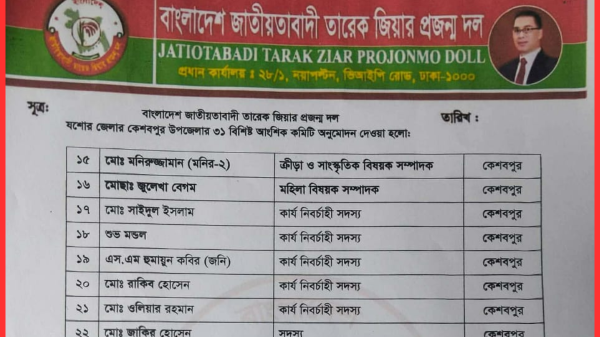 বাংলাদেশ জাতীয়তাবাদী তারেক জিয়ার প্রজন্ম দল কেশবপুর থানা কমিটি