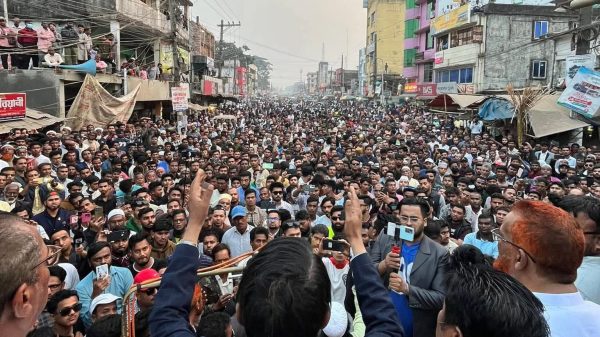 ছাতকে মিলন–মিজানের নেতৃত্বে ধানের শীষের নির্বাচনী শেষ মিছিল ও জনসভা