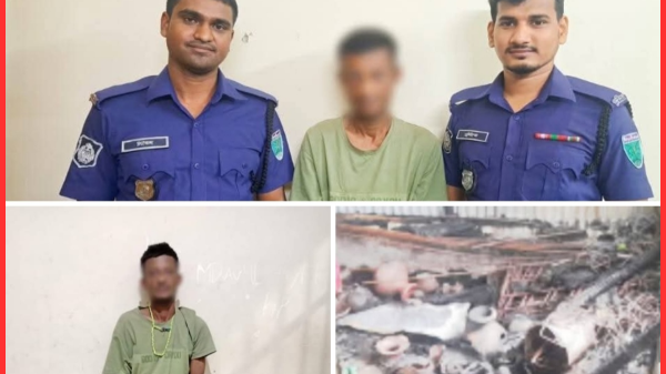 মাধবপুর মন্দিরের পূজার ঘরে অগ্নিসংযোগ: মূল দুষ্কৃতকারী গ্রেফতার ও স্বীকারোক্তি