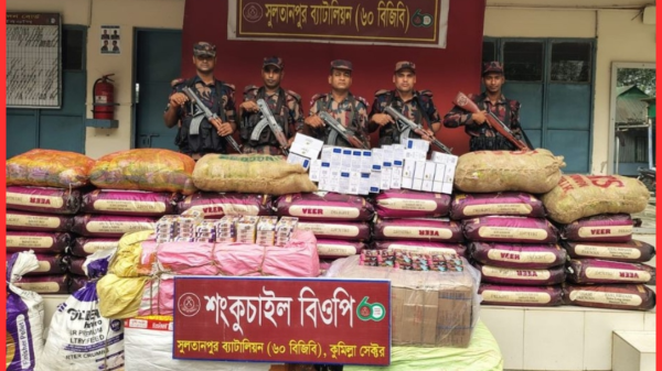 বিজিবির অভিযানে ব্রাহ্মণবাড়িয়া-কুমিল্লা সীমান্তে দেড় কোটি টাকার ভারতীয় পণ্য জব্দ